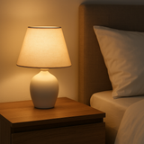 Abajur de Cabeceira Base Cerâmica Branca Cúpula Bege 35cm