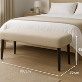 Banco Estofado Tecido Bege Pés Pretos 100cm