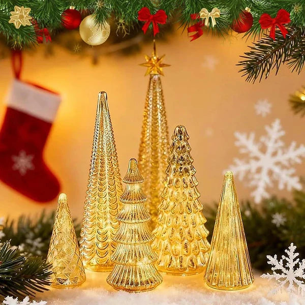 Conjunto de Árvores Iluminadas - vidro mercúrio com detalhes texturizados