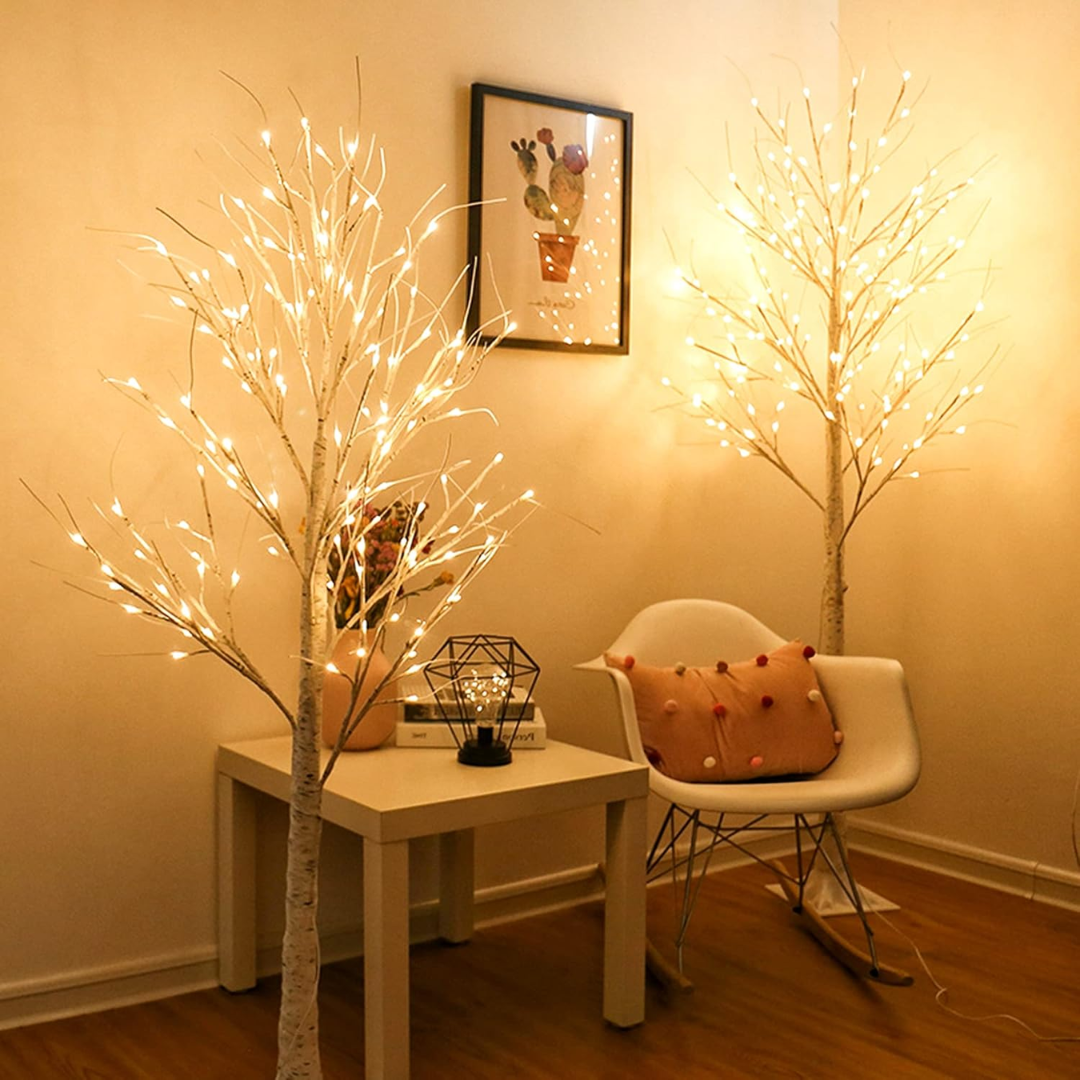 Conjunto de Árvores de Natal LED com Ramos de Bétula Branco - 3 em 1