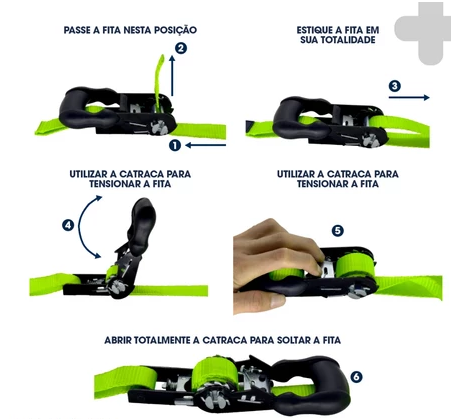 Cinta Catraca Para Amarração De Carga - Gancho J 4 Metros 1500Kg