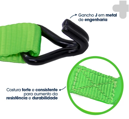 Cinta Catraca Para Amarração De Carga - Gancho J 4 Metros 1500Kg