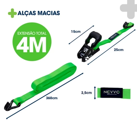 Cinta Catraca Para Amarração De Carga - Gancho J 4 Metros 1500Kg