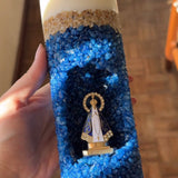 [Compre 1 e Leve 2] Vela Artesanal Nossa Senhora Aparecida - Cristais Azul Safira e Ouro