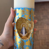 [Compre 1 e Leve 2] Vela Artesanal Nossa Senhora Aparecida - Arte Azul Celeste e Ouro