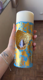 [Compre 1 e Leve 2] Vela Artesanal Nossa Senhora Aparecida - Arte Azul Celeste e Ouro