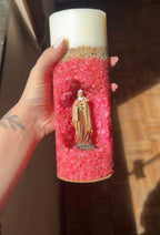 [Compre 1 e Leve 2]  Vela Artesanal Santa Teresinha - Cristais Rosa e Ouro Premium