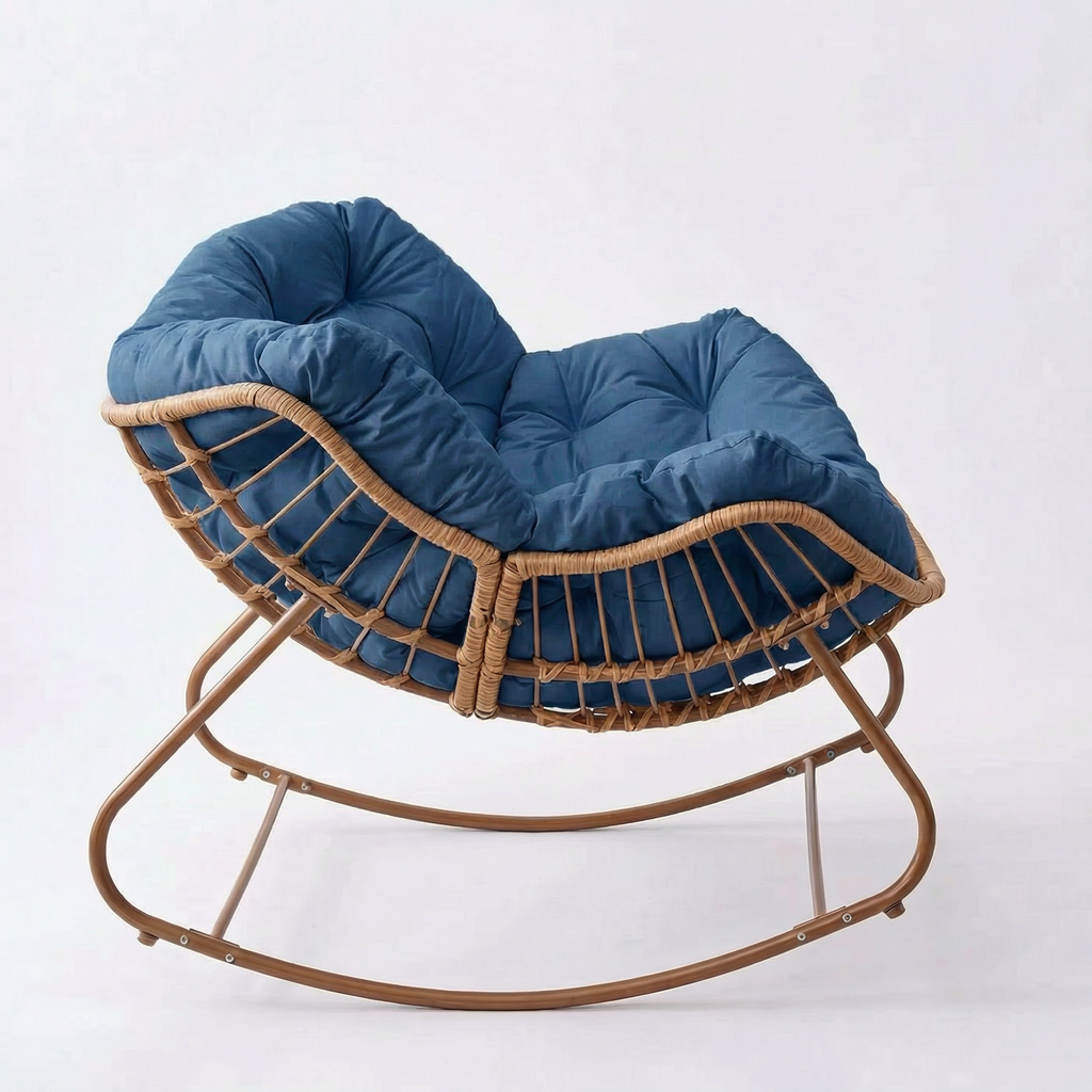 Cadeira de Balanço Nut Chair em Rattan Estrutura Robusta e Almofada Removível