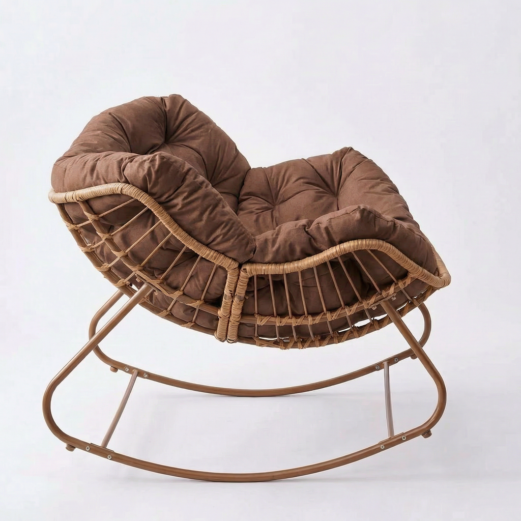 Cadeira de Balanço Nut Chair em Rattan Estrutura Robusta e Almofada Removível