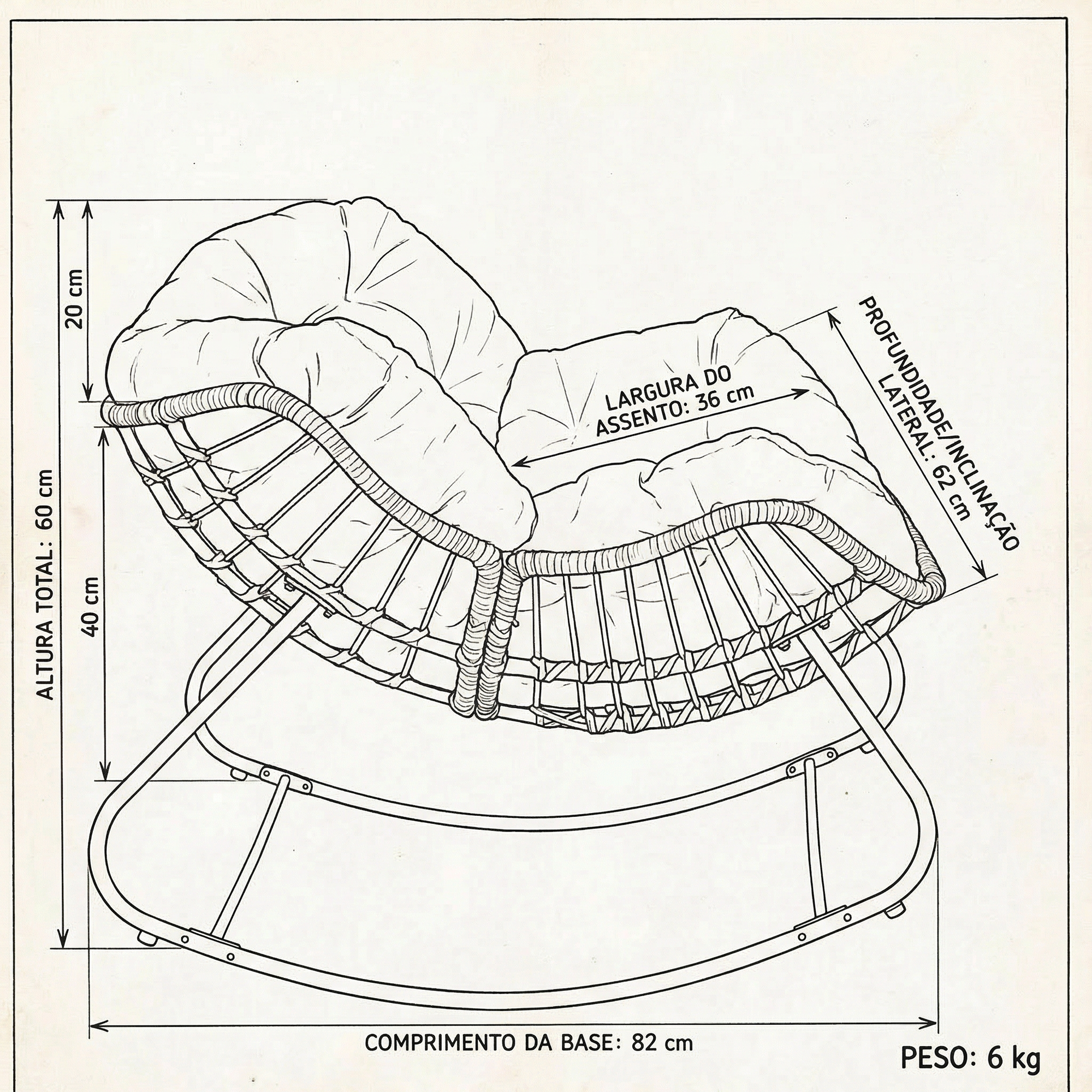 Cadeira de Balanço Nut Chair em Rattan Estrutura Robusta e Almofada Removível