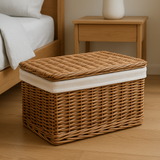 Cesta Organizadora com Tampa Vime Natural Forro Branco 35x25cm